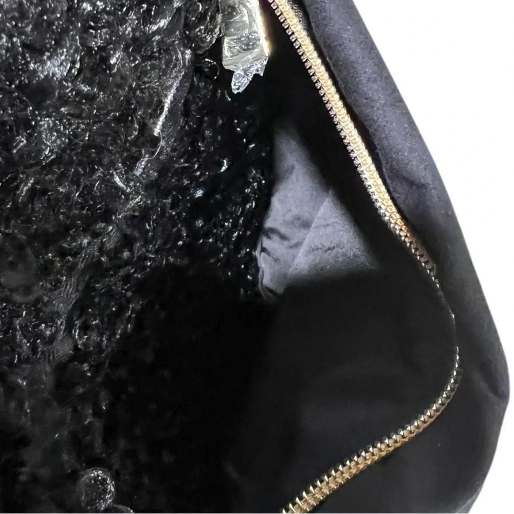 Sprigs Faux Fur Tote Bag OS Black Laptop Sleeve Crossbody NWT